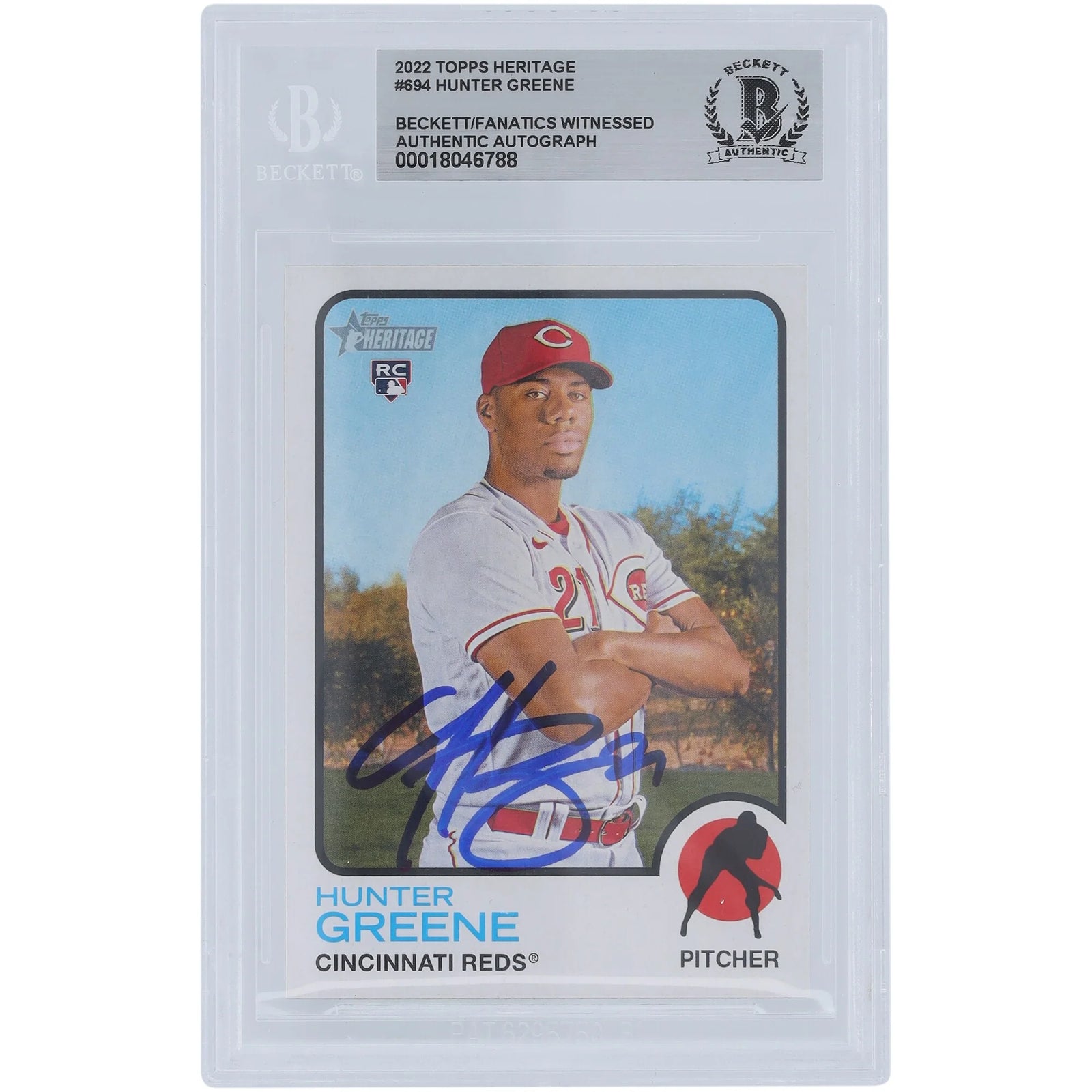 Hunter Greene Cincinnati Reds Autographed 2022 Topps Heritage #694 Beckett Fanatics Witnessed Authenticated Rookie Card - F2