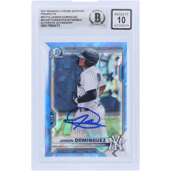 Jasson Dominguez Signed 2021 Topps Bowman Chrome Sapphire Prospects Card | Graded 10