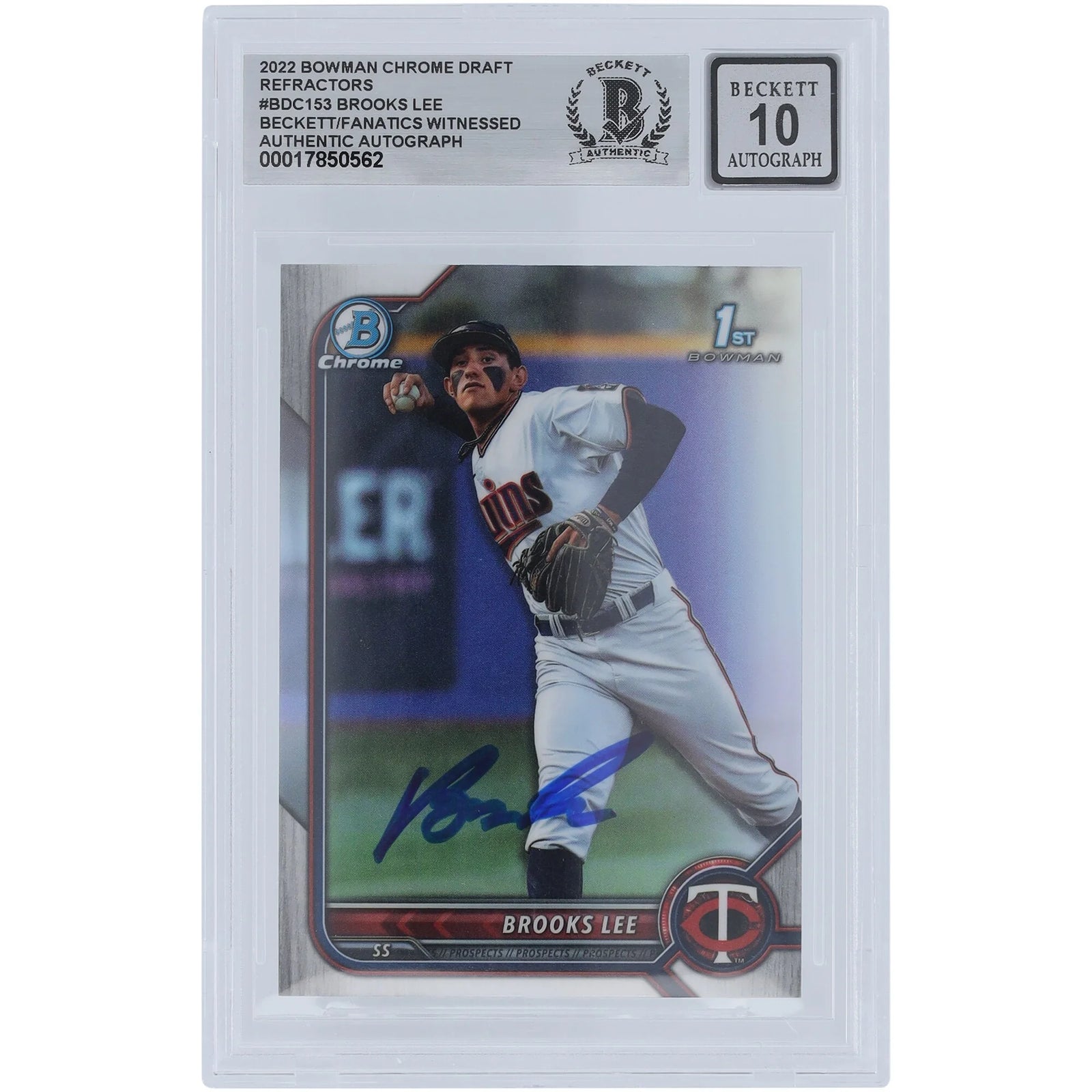 Brooks Lee Signed 2022 Topps Bowman Chrome Refractor | Beckett Graded 10