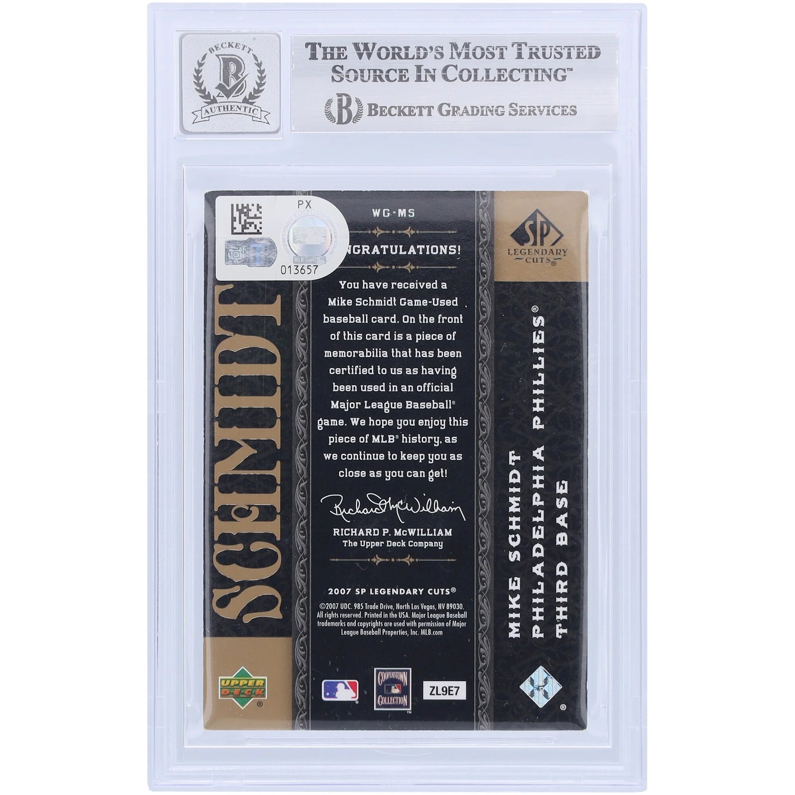 Mike Schmidt Signed 2007 Upper Deck SP Legendary Cuts Card | Graded 10