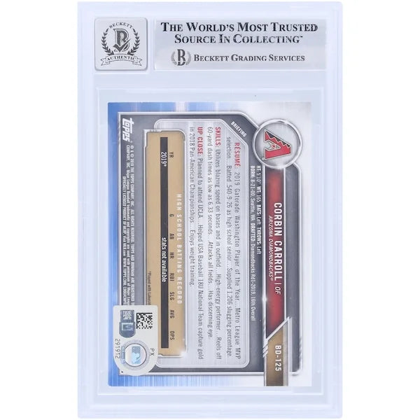 Corbin Carroll Signed 2019 Bowman Draft #BD-125 | Graded 10