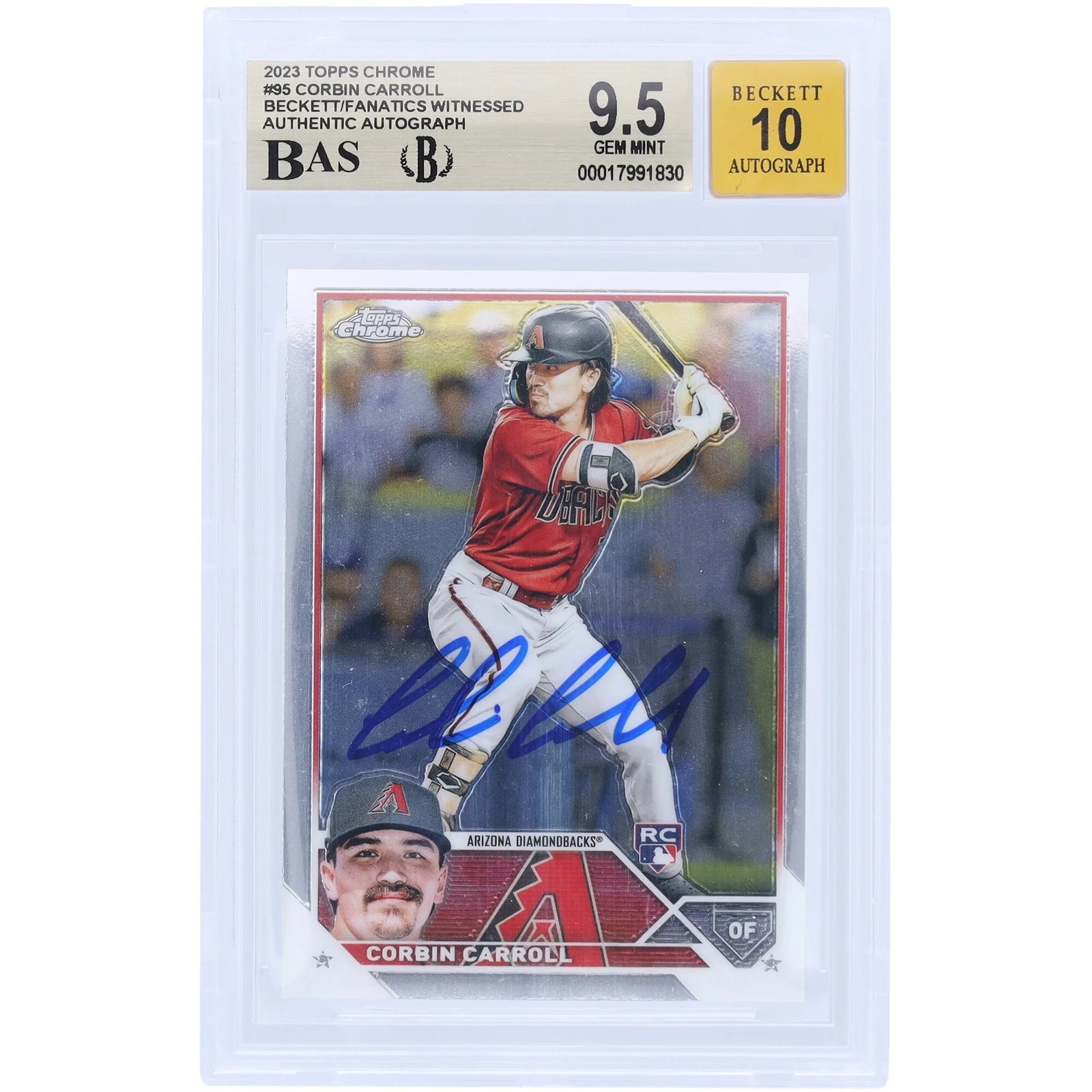 Corbin Carroll Signed 2023 Topps Chrome #95 Rookie Card | Graded 9.5