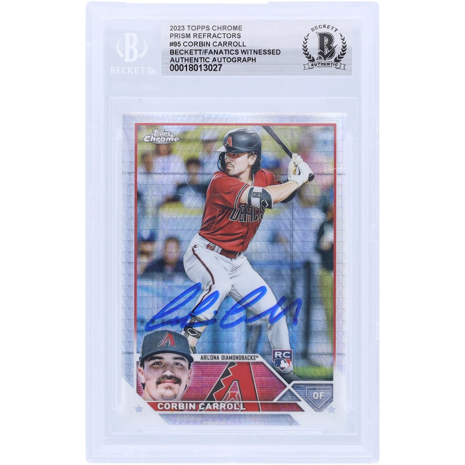 Corbin Carroll Signed 2023 Topps Chrome Prism Refractors #95 Rookie Card | Beckett Authent