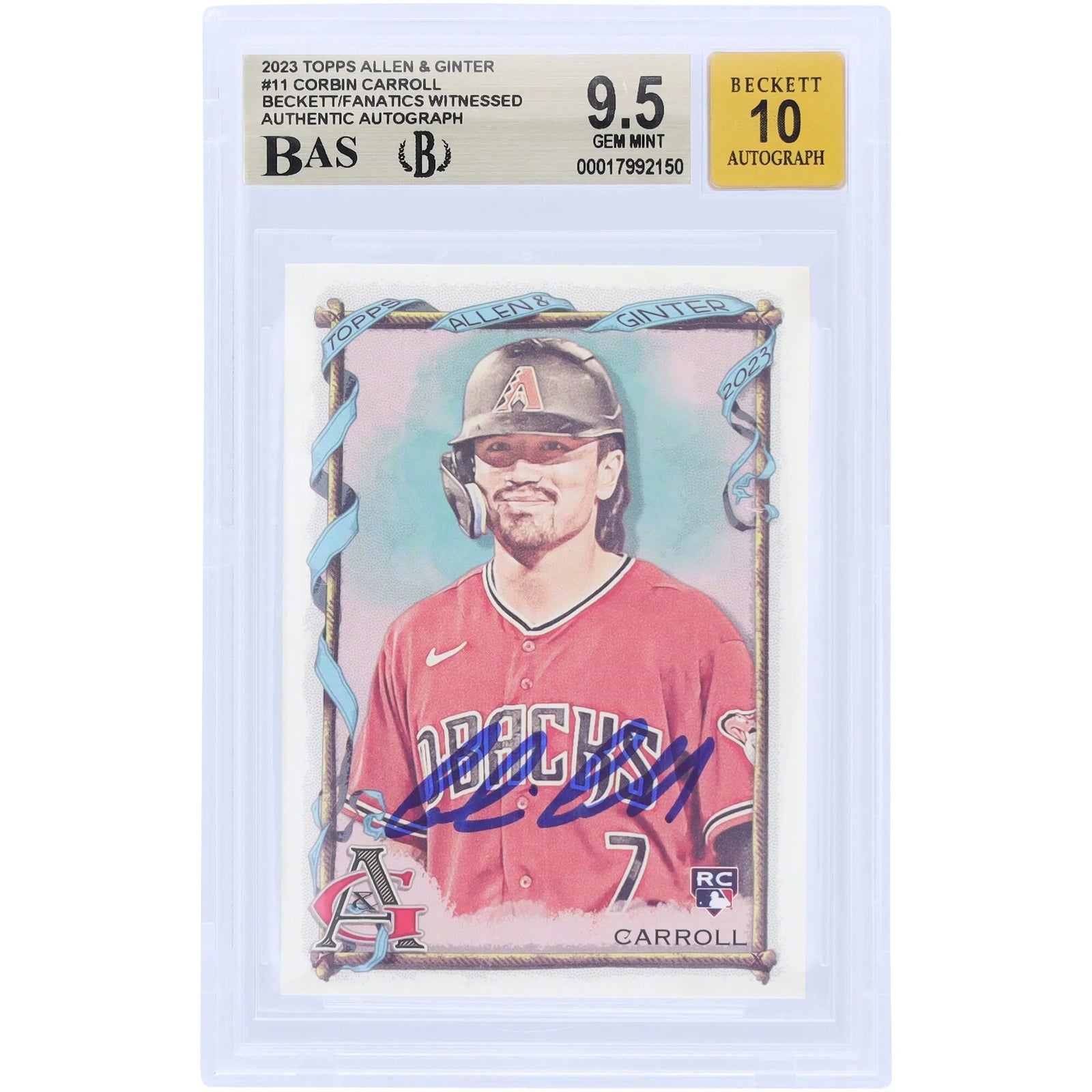 Corbin Carroll Signed 2023 Topps Allen & Ginter #11 Rookie Card | Beckett 9.5