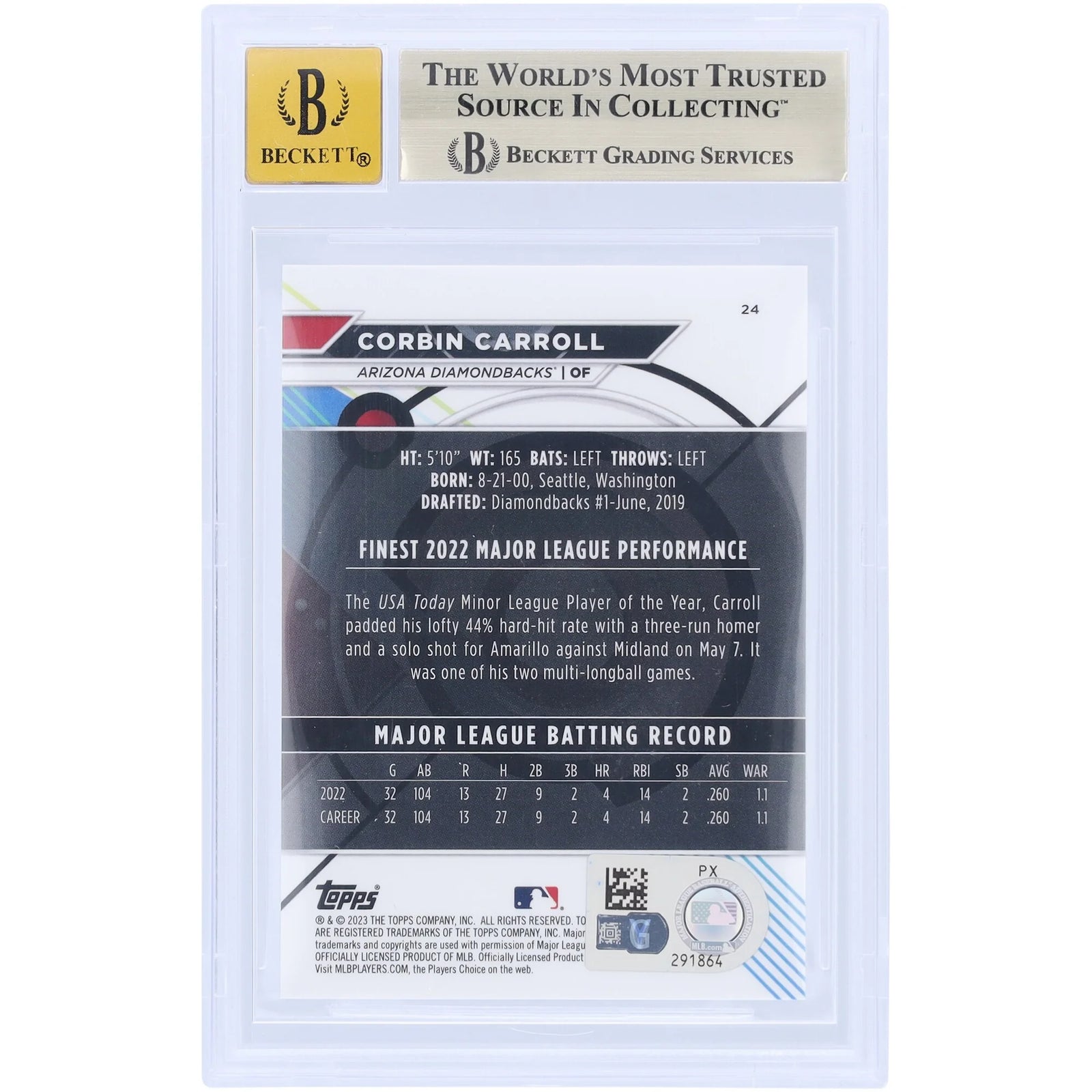 Corbin Carroll Signed 2023 Topps Finest #24 Rookie Card | BGS 9.5