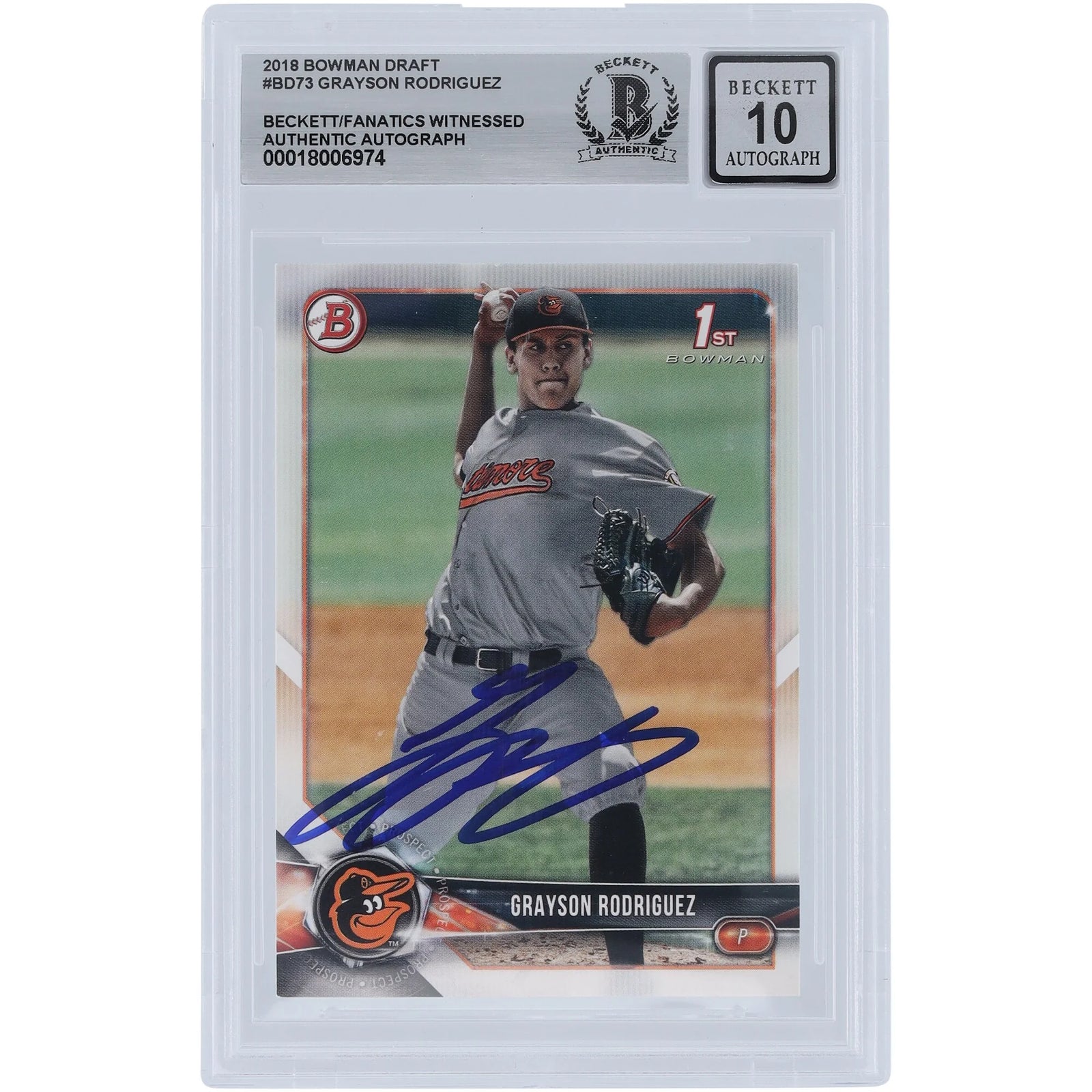Grayson Rodriguez Signed 2018 Bowman Draft 1st Bowman #BD-73 | Grade 10