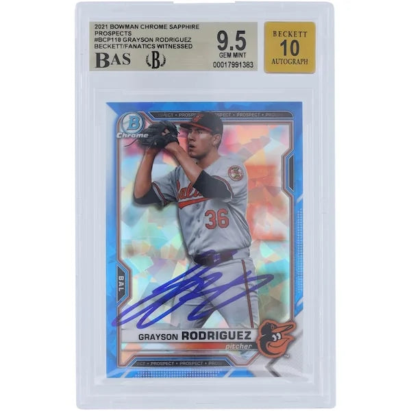 Grayson Rodriguez Signed 2021 Bowman Chrome Prospects Sapphire Card | Graded 9.5