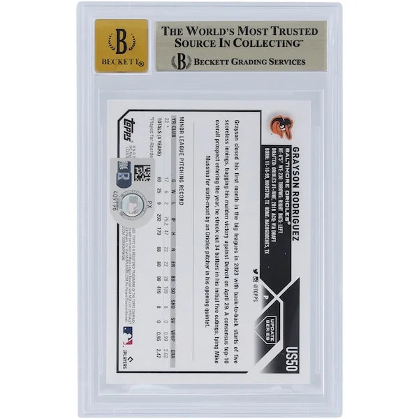 Grayson Rodriguez Signed 2023 Topps Update #US50 Rookie Card | Beckett 9.5