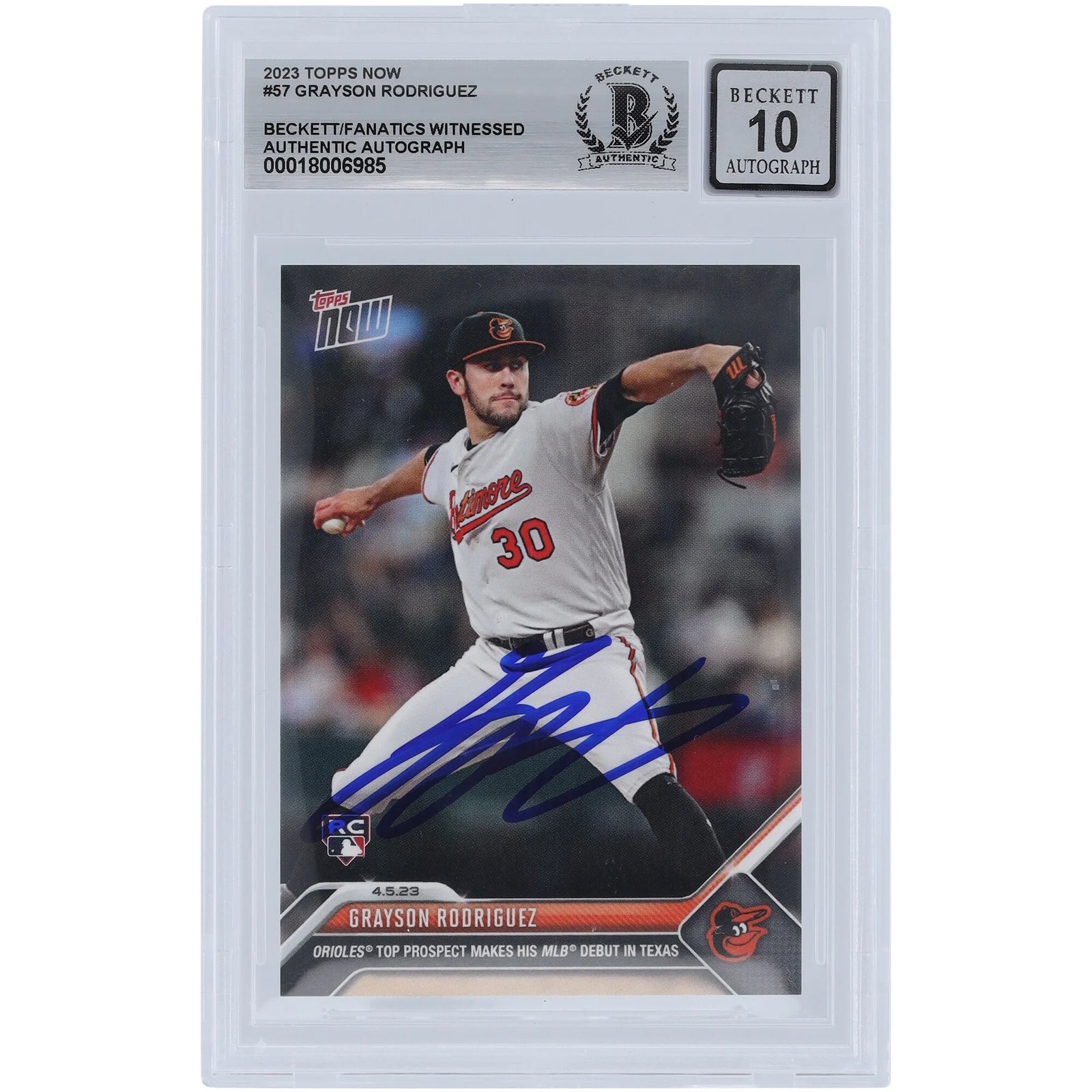 Grayson Rodriguez Signed 2023 Topps Now MLB Debut #57 | Graded 10