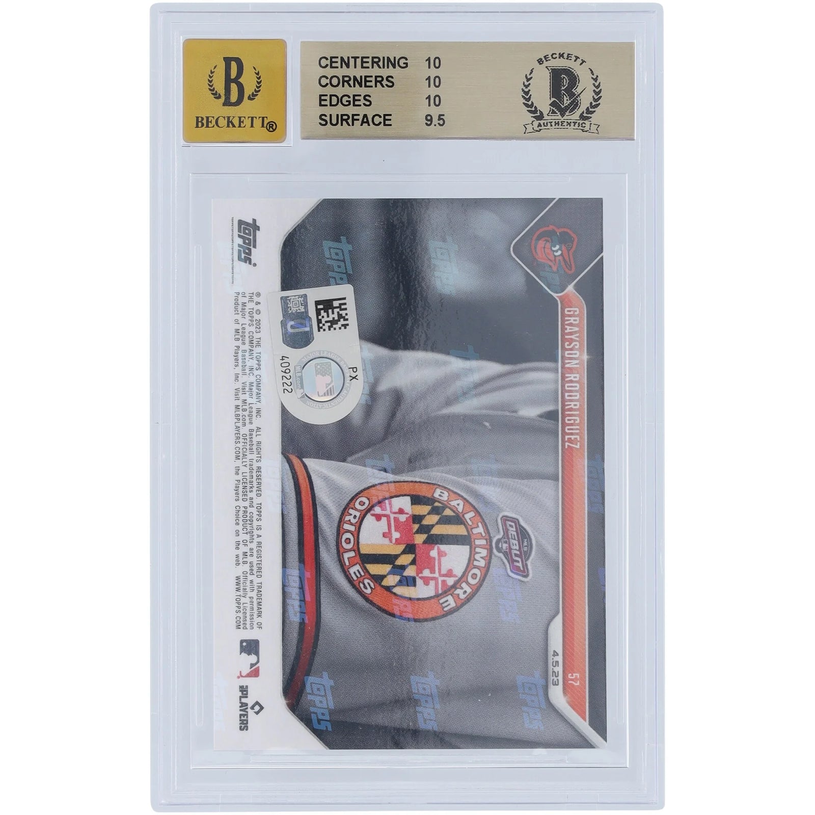 Grayson Rodriguez Baltimore Orioles Autographed 2023 Topps Now MLB Debut #57 Beckett Fanatics Witnessed Authenticated 10/10 Rookie Card - 10,10,10,9.5 Subgrades - F2