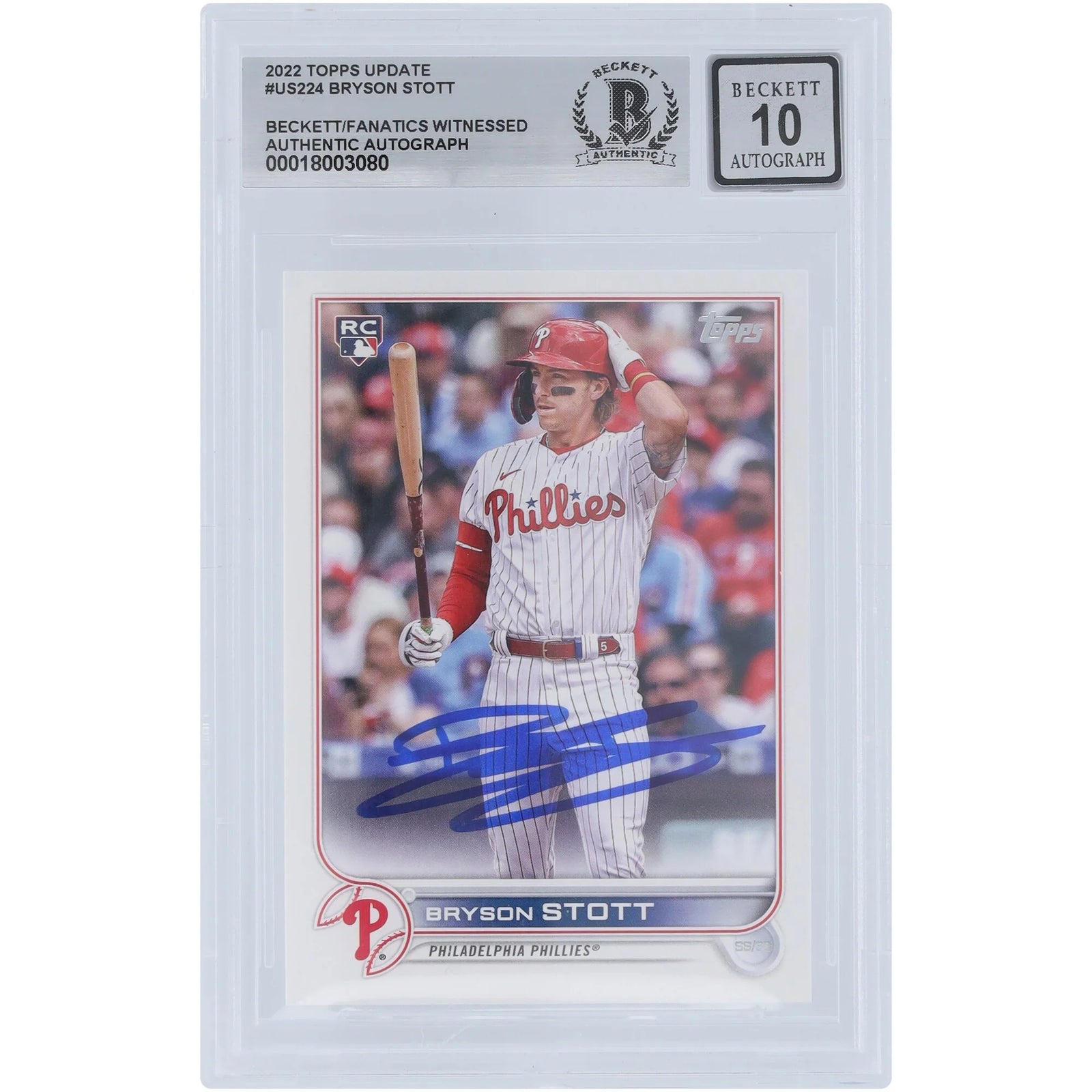 Bryson Stott Signed 2022 Topps Update #US224 Rookie Card | Graded 10