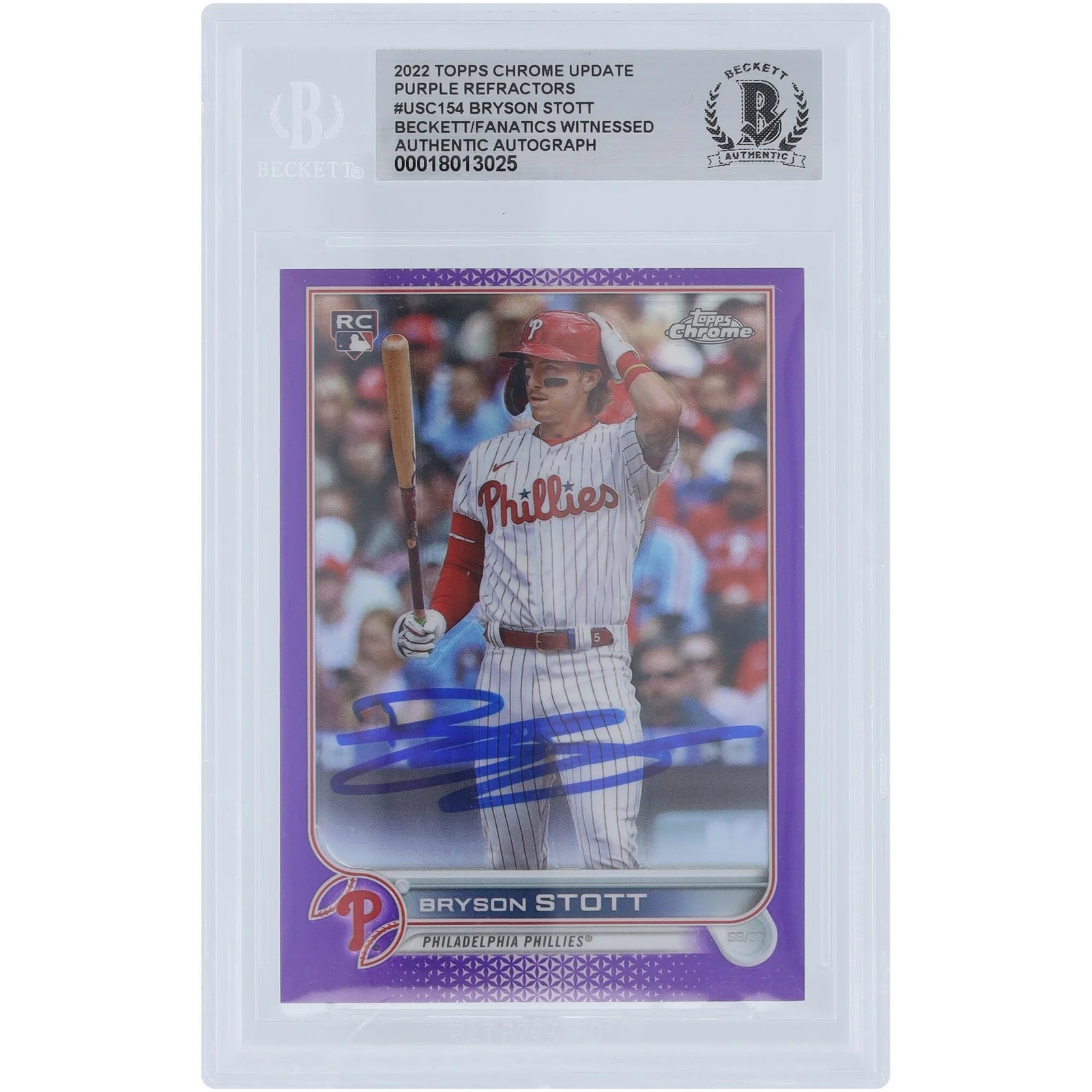 Bryson Stott Signed 2022 Topps Update Purple Refractor #USC154 | Rookie Card