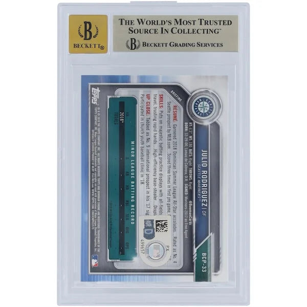Julio Rodriguez Signed 2019 Bowman Chrome #BCP-33 | Graded 9.5