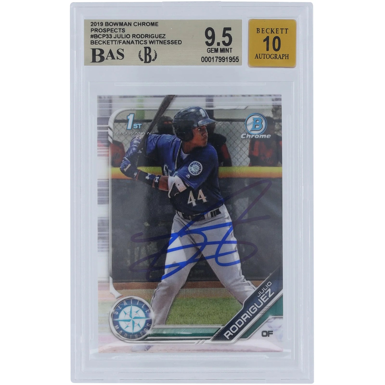 Julio Rodriguez Signed 2019 Bowman Chrome #BCP-33 | Graded 9.5
