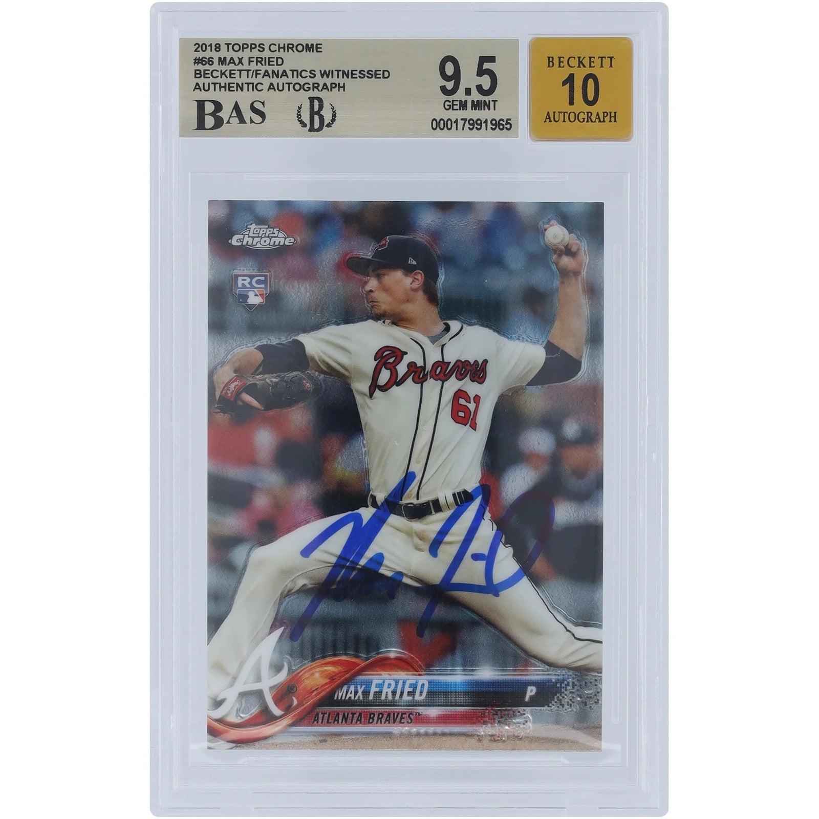 Max Fried Signed 2018 Topps Chrome #66 Rookie Card | BGS 9.5