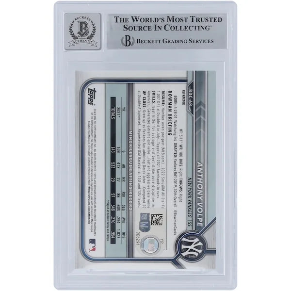Anthony Volpe Signed 2022 Bowman Chrome Draft Refractor #BDC-68 | Graded 10