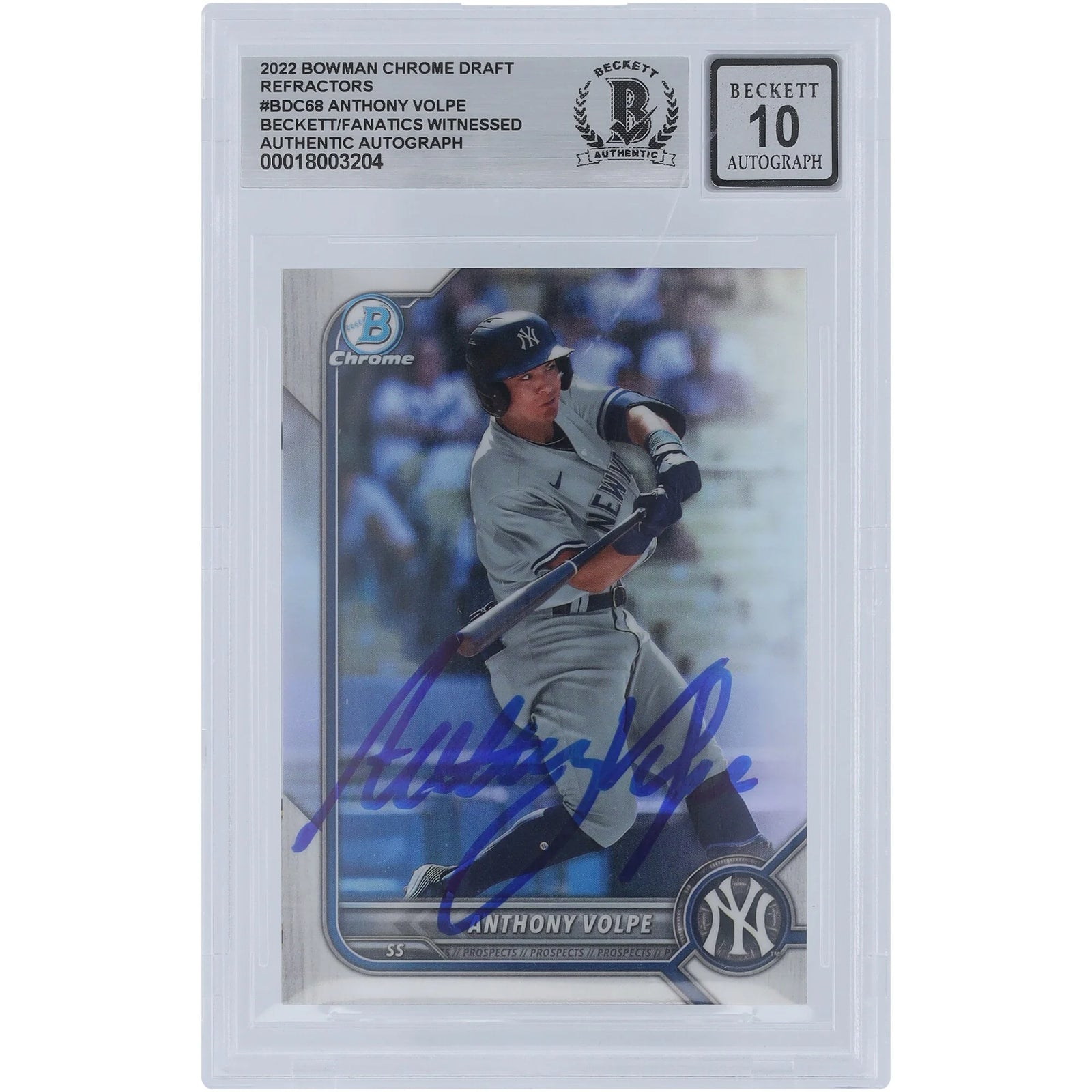 Anthony Volpe Signed 2022 Bowman Chrome Draft Refractor #BDC-68 | Graded 10