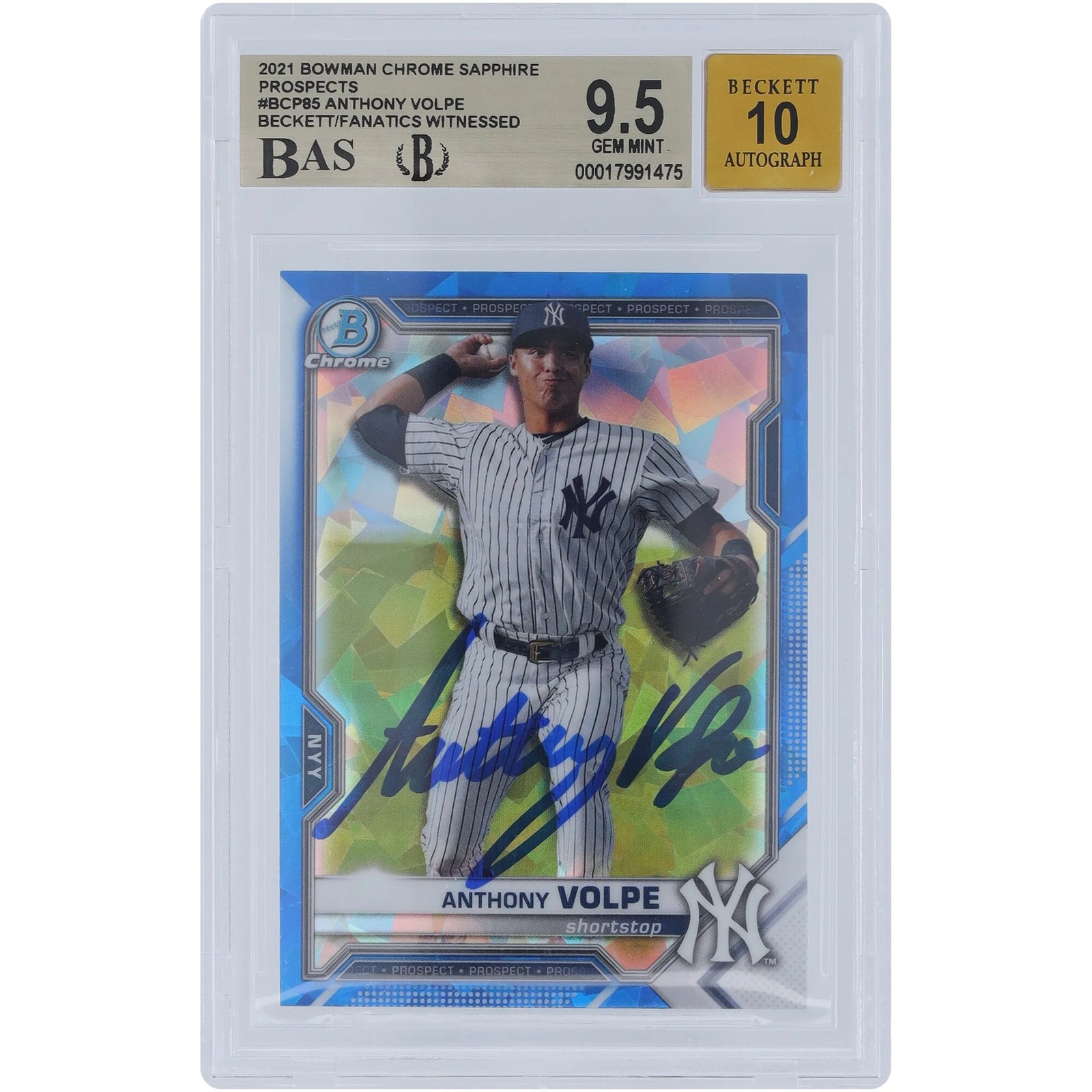 Anthony Volpe Signed 2021 Bowman Chrome Prospects Sapphire #BCP-85 | Graded 9.5