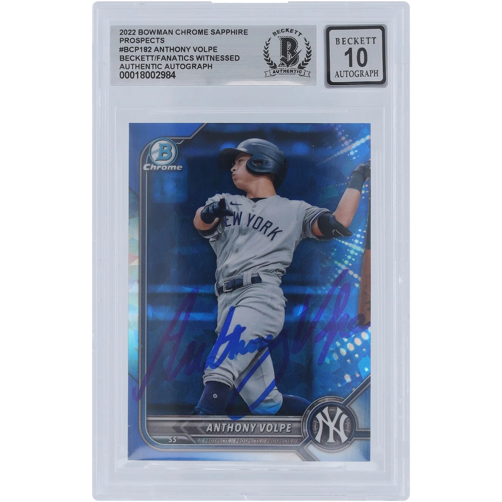 Anthony Volpe Signed 2022 Bowman Chrome Prospects Sapphire #BCP-182 | Graded 10
