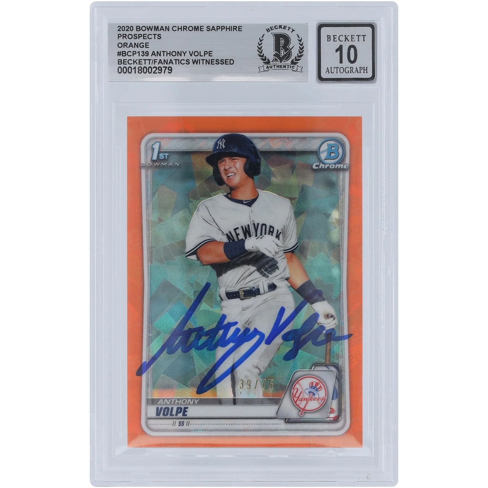 Anthony Volpe Signed 2020 Bowman Chrome Prospects Sapphire Orange #BCP-139 | Grade 10