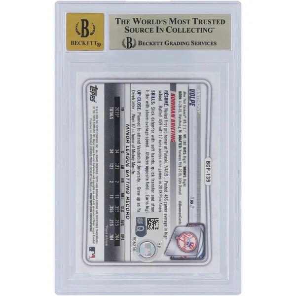 Anthony Volpe Signed 2020 Bowman Chrome Prospects Sapphire #BCP-139 | Graded 9.5