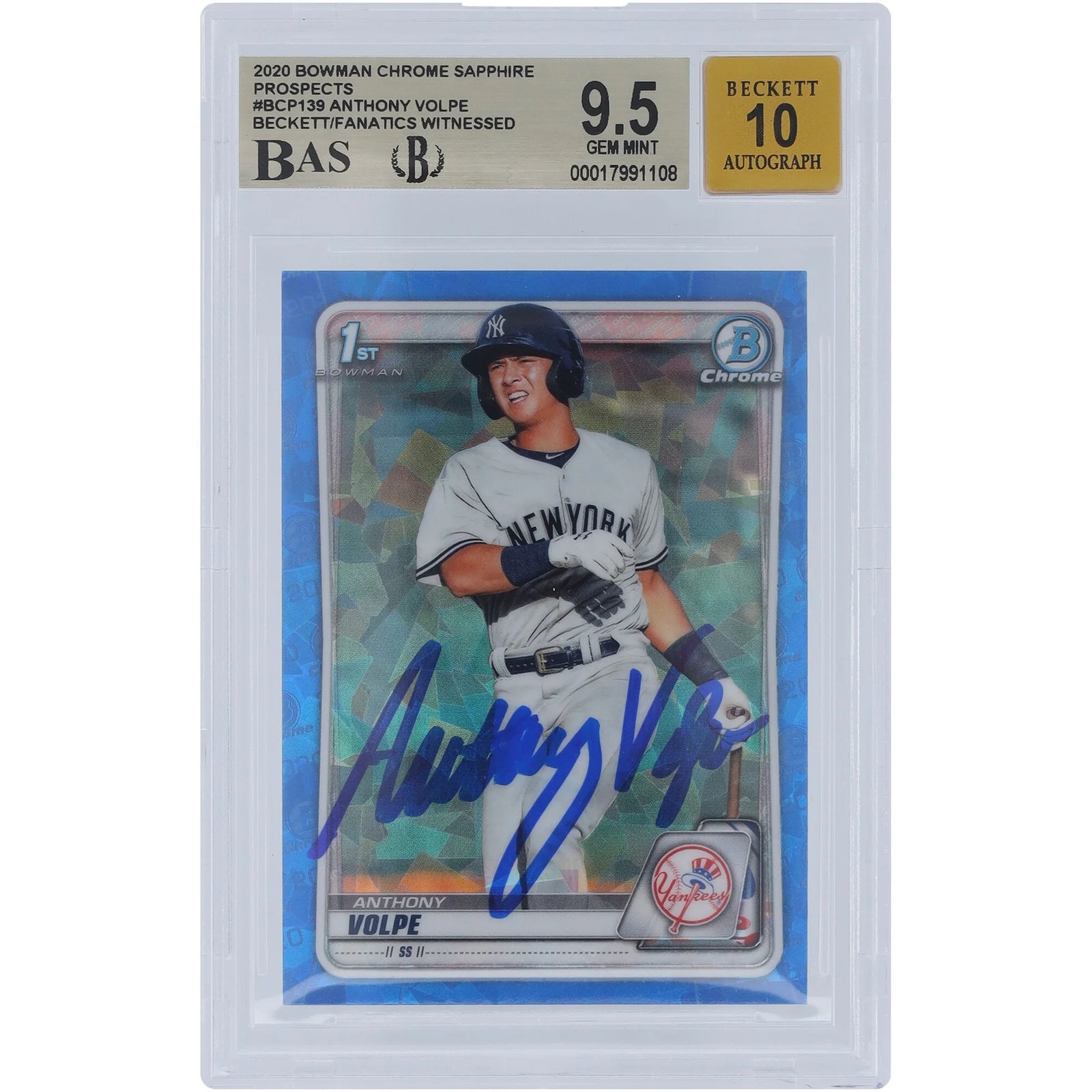 Anthony Volpe Signed 2020 Bowman Chrome Prospects Sapphire #BCP-139 | Graded 9.5
