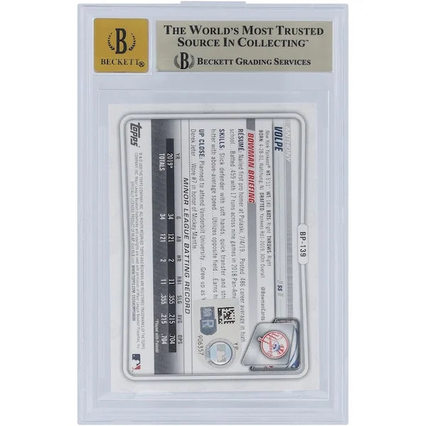 Anthony Volpe Signed 2020 Bowman Prospects #BP-139 | Graded 9.5