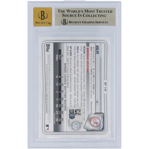 Anthony Volpe Signed 2020 Bowman Prospects Camo Card | BGS 9.5