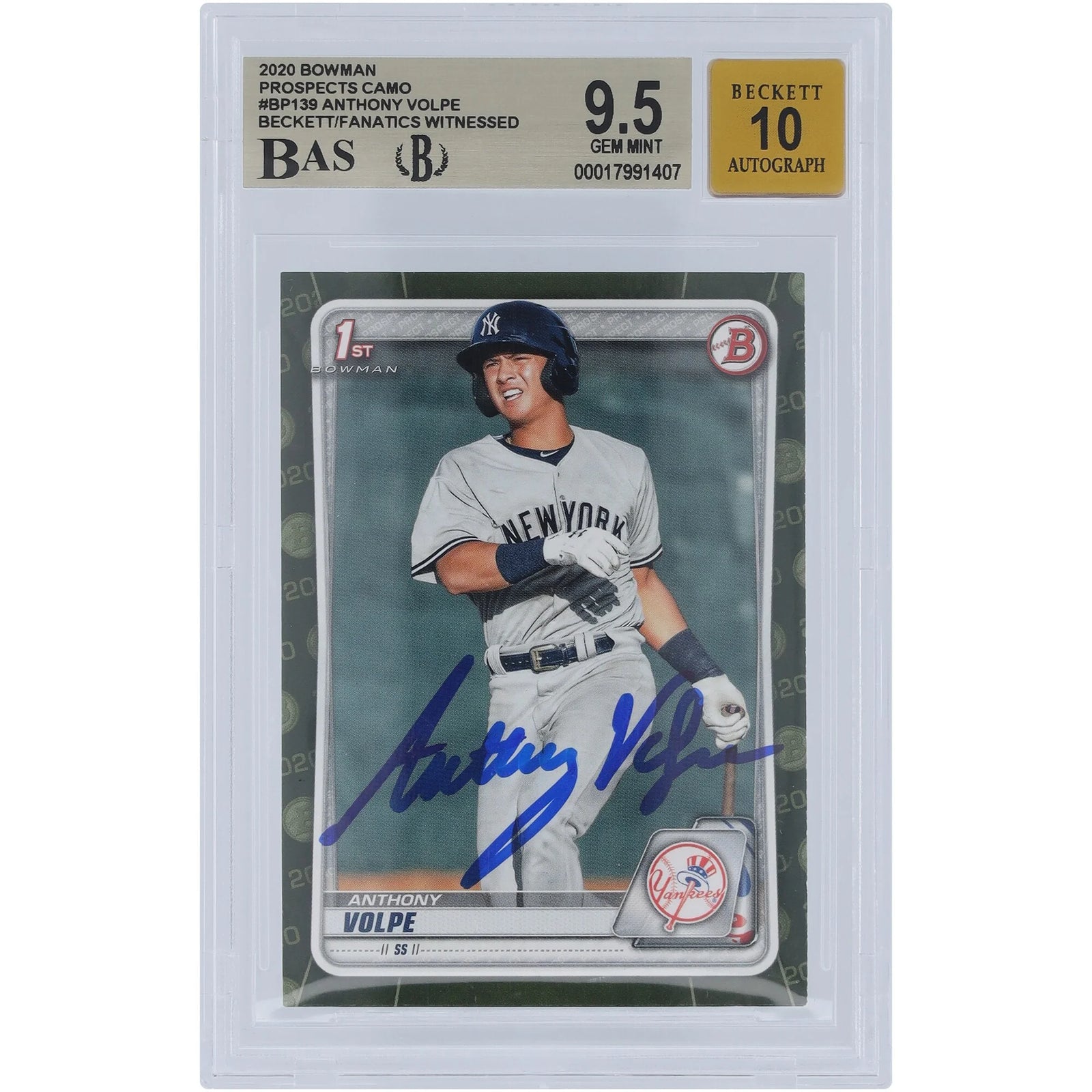 Anthony Volpe Signed 2020 Bowman Prospects Camo Card | BGS 9.5