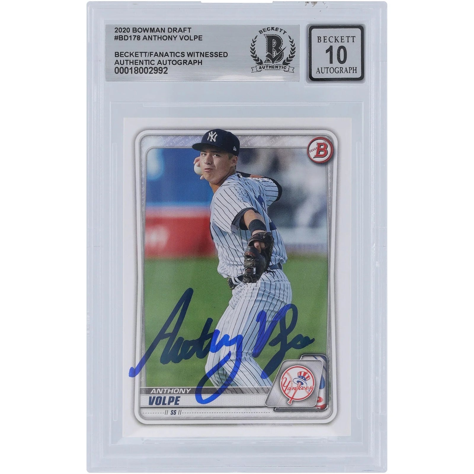 Anthony Volpe Signed 2020 Bowman Draft #BD-178 | Graded 10