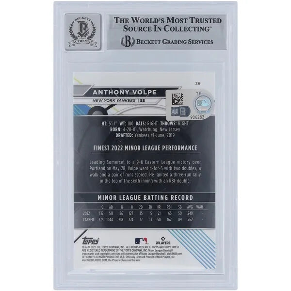 Anthony Volpe Signed 2023 Topps Finest #26 Rookie Card | Grade 10