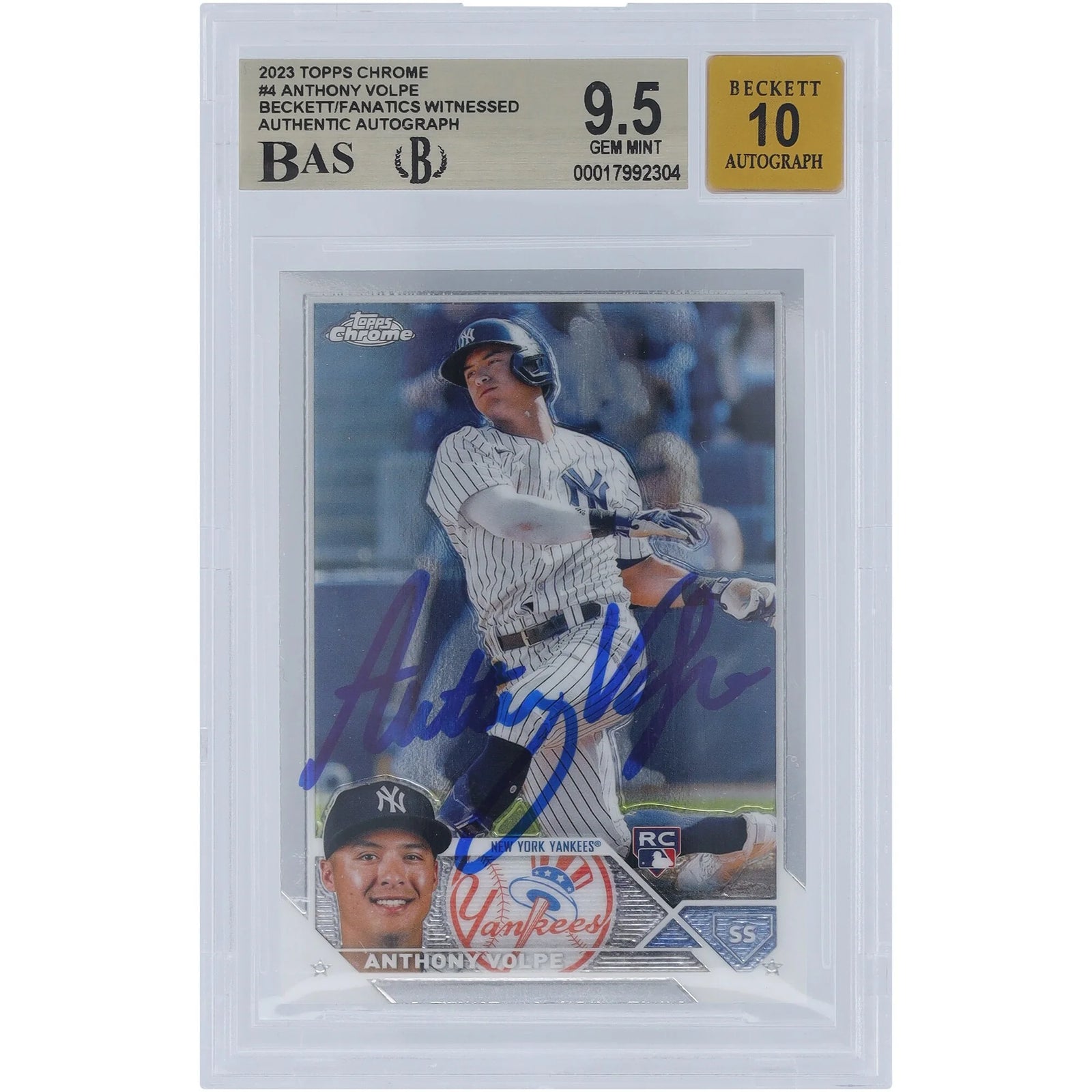 Anthony Volpe Signed 2023 Topps Chrome #4 Rookie Card | Graded 9.5