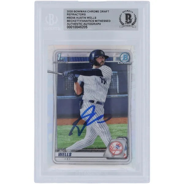 Austin Wells Signed 2020 Bowman Chrome Draft Refractor #BD-56 | Yankees