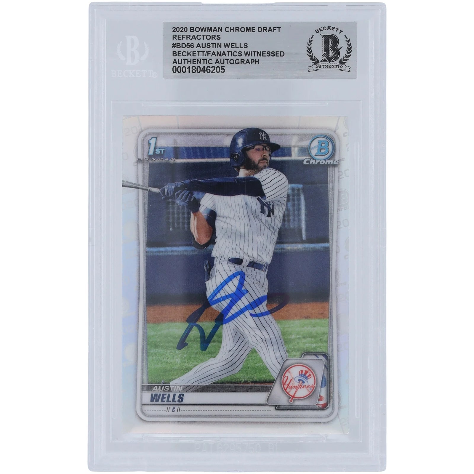 Austin Wells Signed 2020 Bowman Chrome Draft Refractor #BD-56 | Yankees