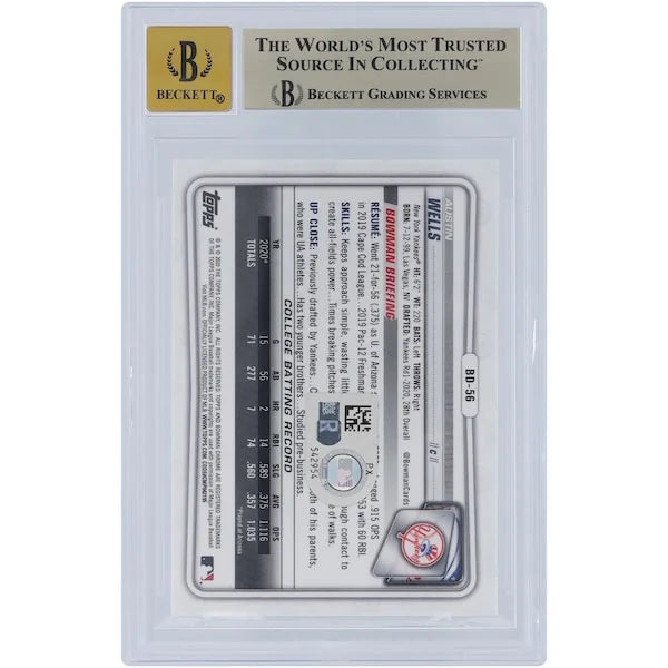 Austin Wells Signed 2020 Bowman Chrome Draft #BD-56 | BGS 9.5