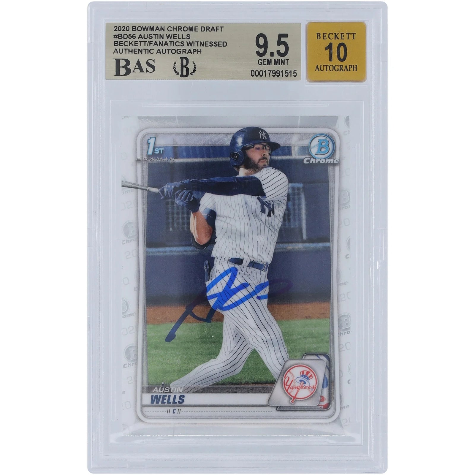 Austin Wells Signed 2020 Bowman Chrome Draft #BD-56 | BGS 9.5