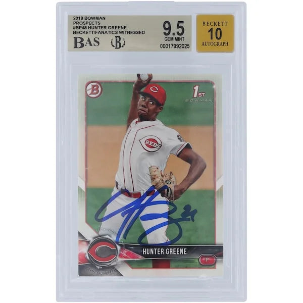 Hunter Greene Signed 2018 Bowman Prospects #BP48 | Graded 9.5