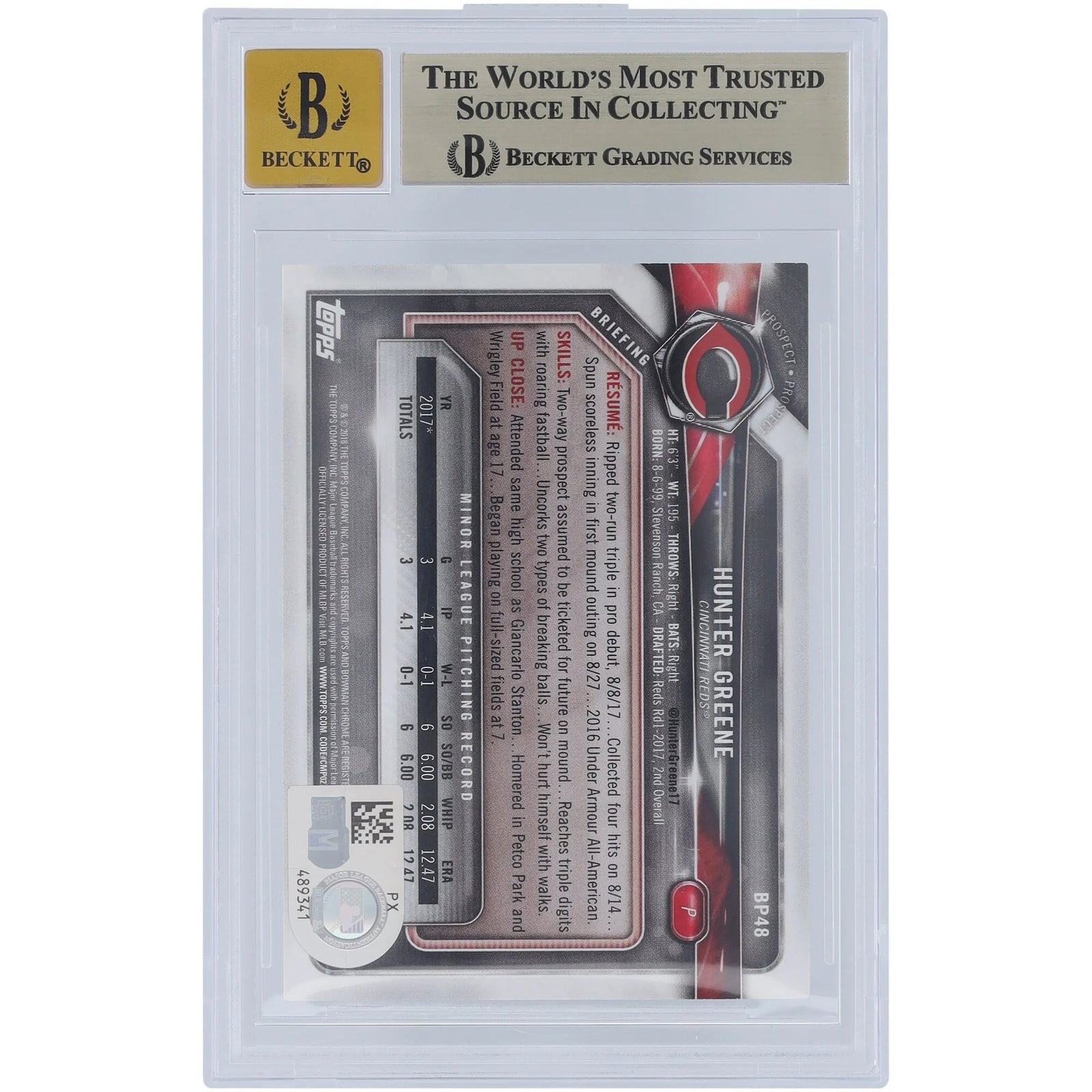 Hunter Greene Signed 2018 Bowman Prospects #BP48 | Graded 9.5