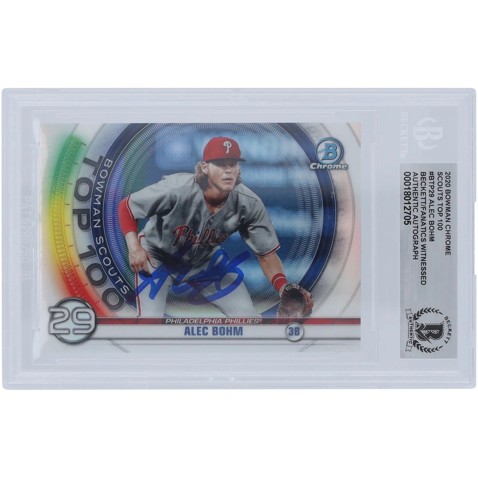 Alec Bohm Signed 2020 Bowman Chrome Scouts Top 100 #BTP-29 | Authenticated