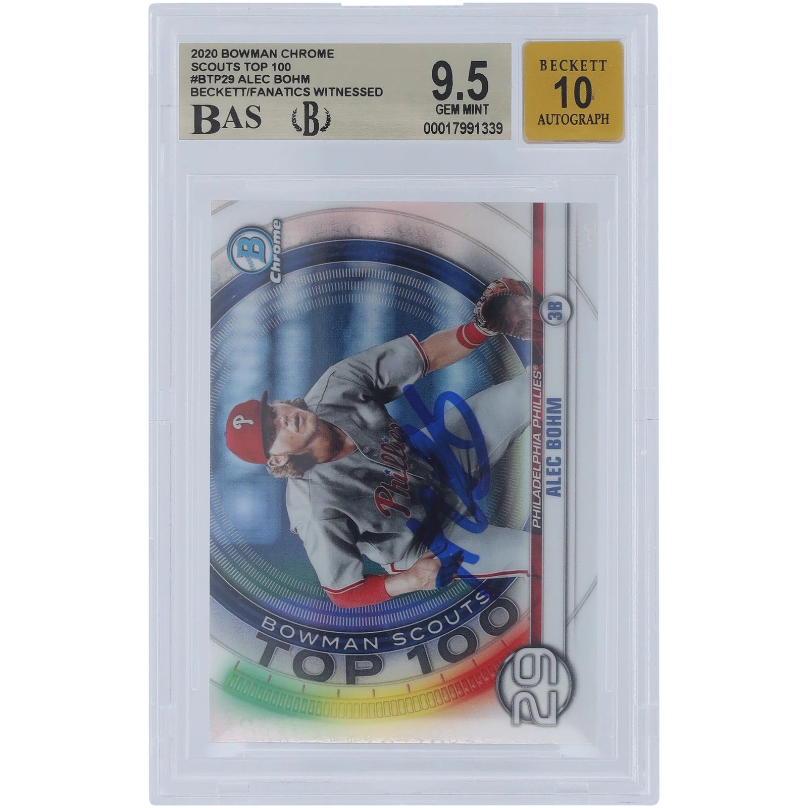 Alec Bohm Signed 2020 Bowman Chrome Scouts Top 100 #BTP-29 | Graded 9.5