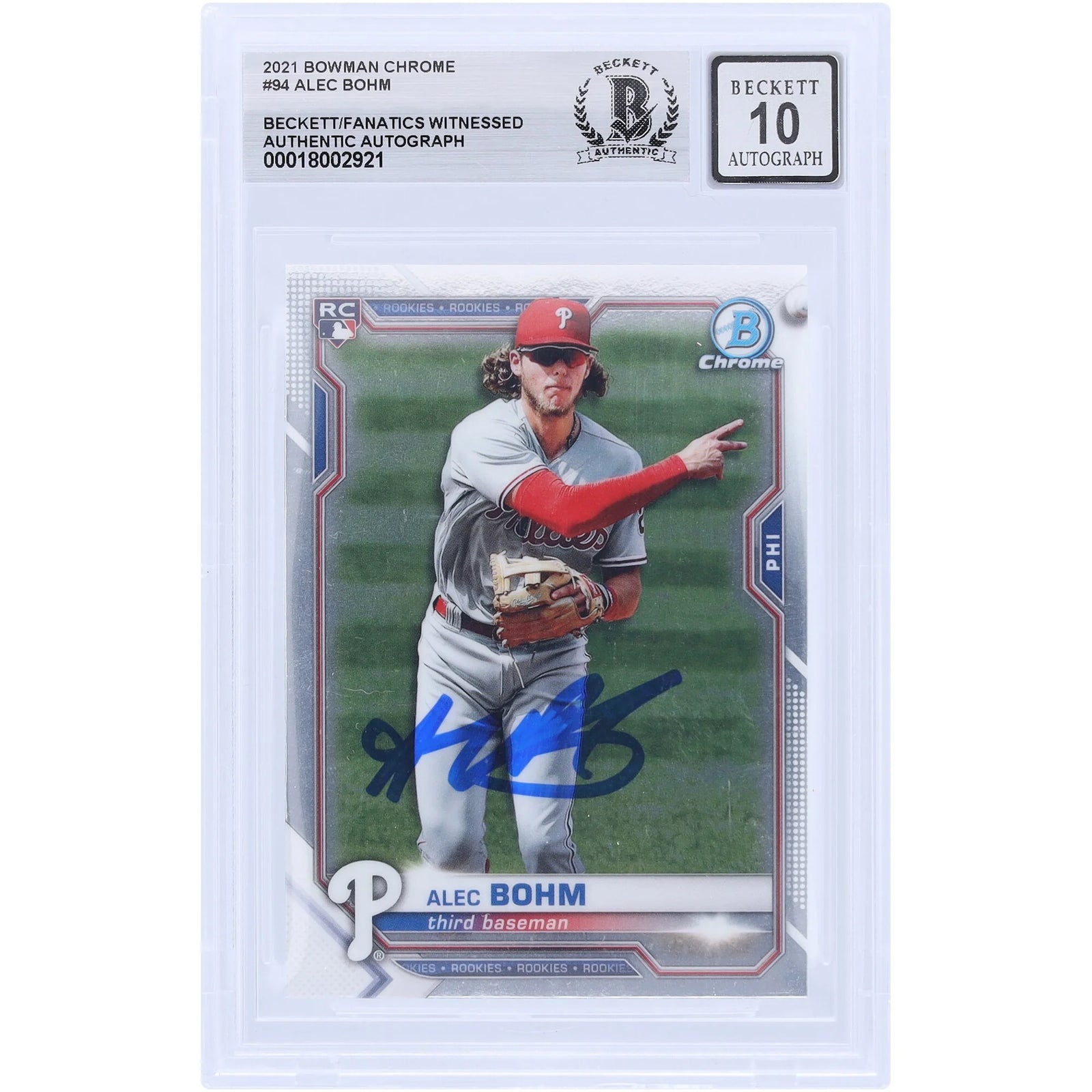 Alec Bohm Signed 2021 Bowman Chrome #94 Rookie Card | Grade 10