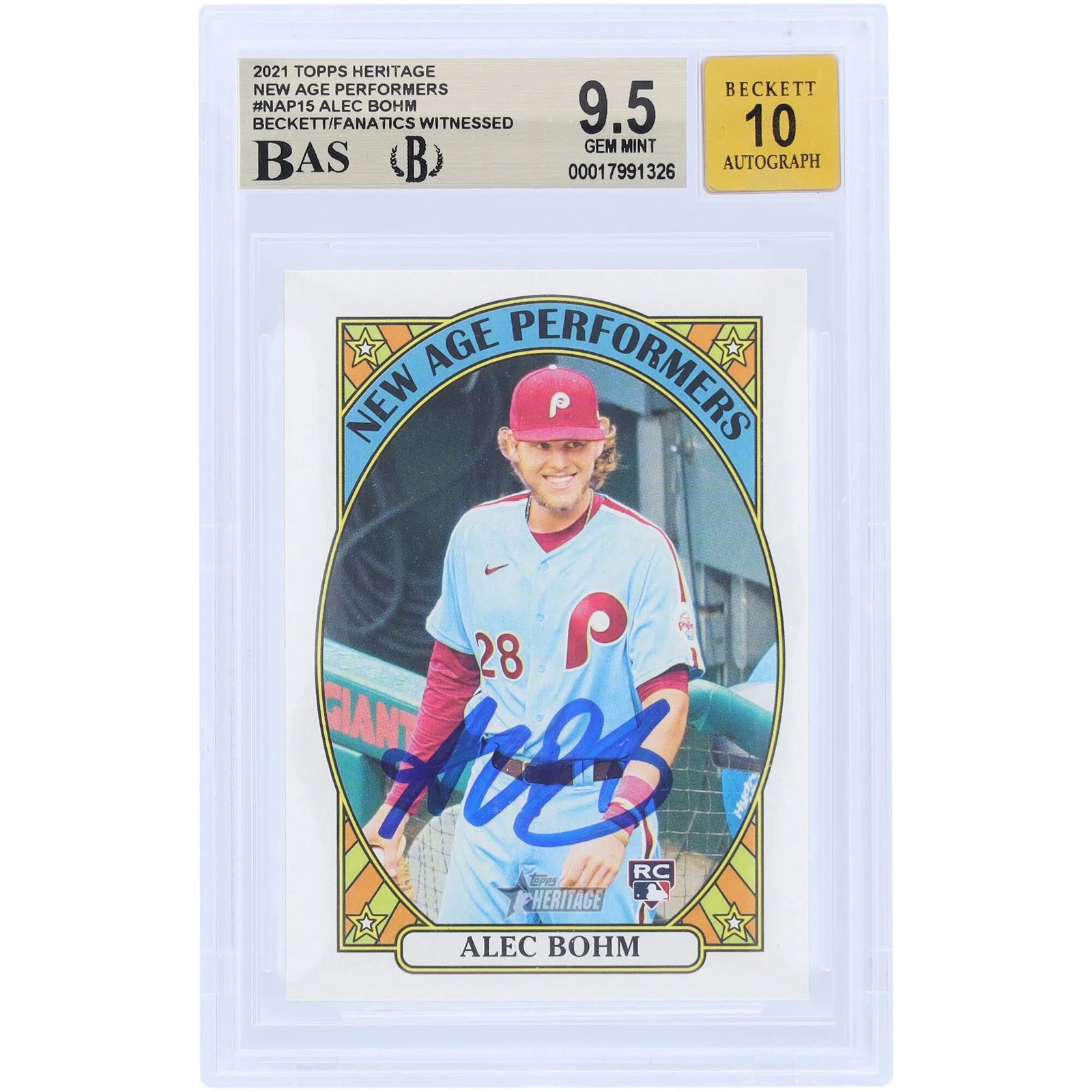 Alec Bohm Signed 2021 Topps Heritage New Age Performers Rookie Card | Grade 9.5