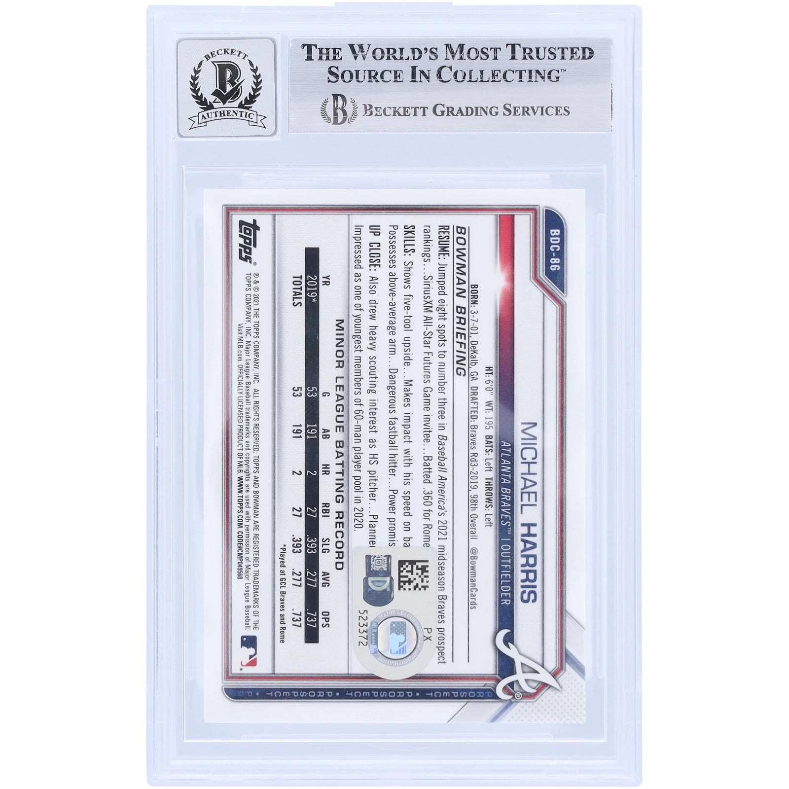 Michael Harris II Signed 2021 Bowman Chrome Draft #BDC-86 | Graded 10