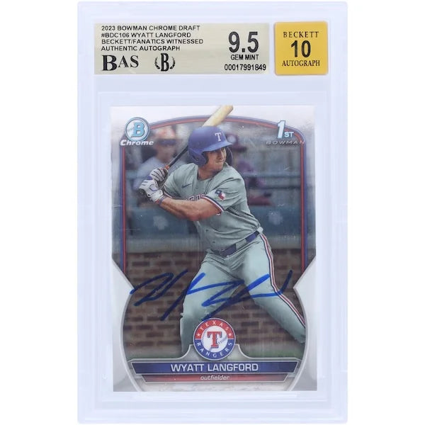 Wyatt Langford Signed 2023 Bowman Chrome Draft #BDC-106 | Graded 9.5