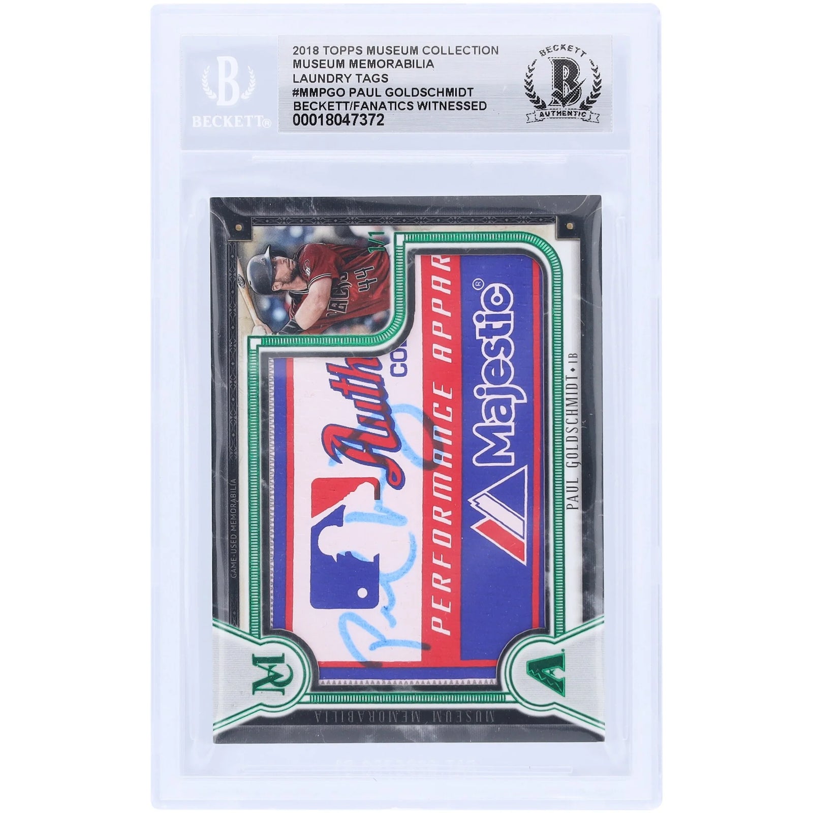 Paul Goldschmidt Signed 2018 Topps Museum Collection Emerald #1 Card | 1/1 Relic