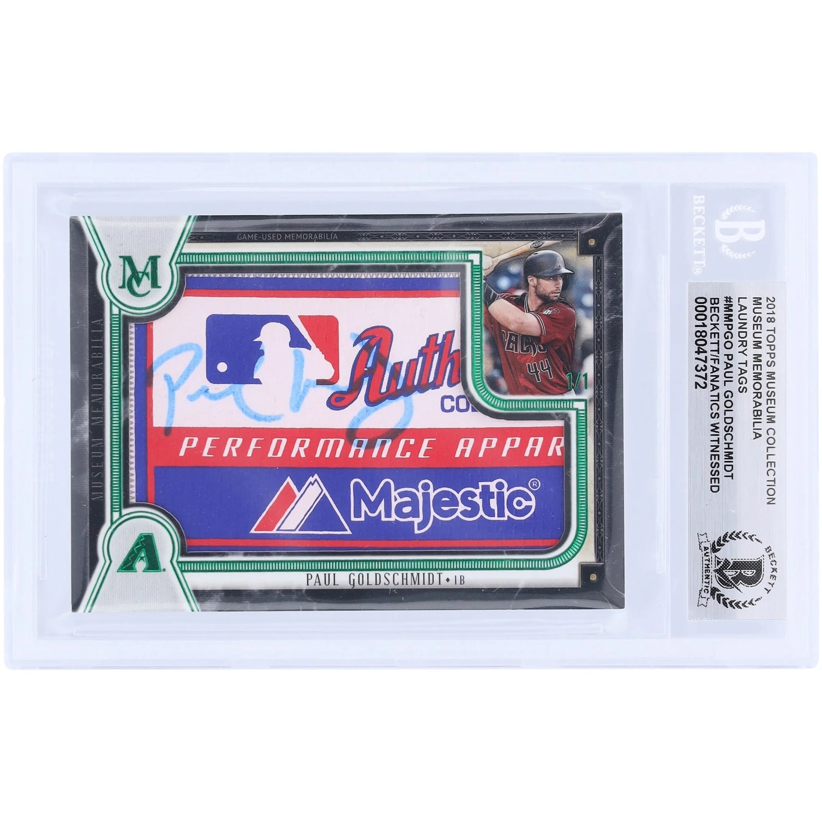 Paul Goldschmidt Signed 2018 Topps Museum Collection Emerald #1 Card | 1/1 Relic