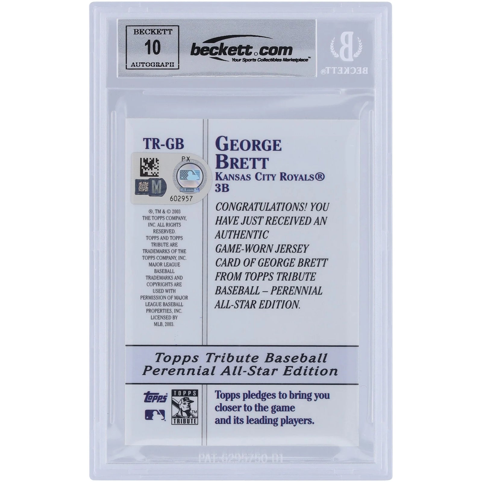 George Brett Signed 2003 Topps Tribute Jersey Relic Card | Graded 10