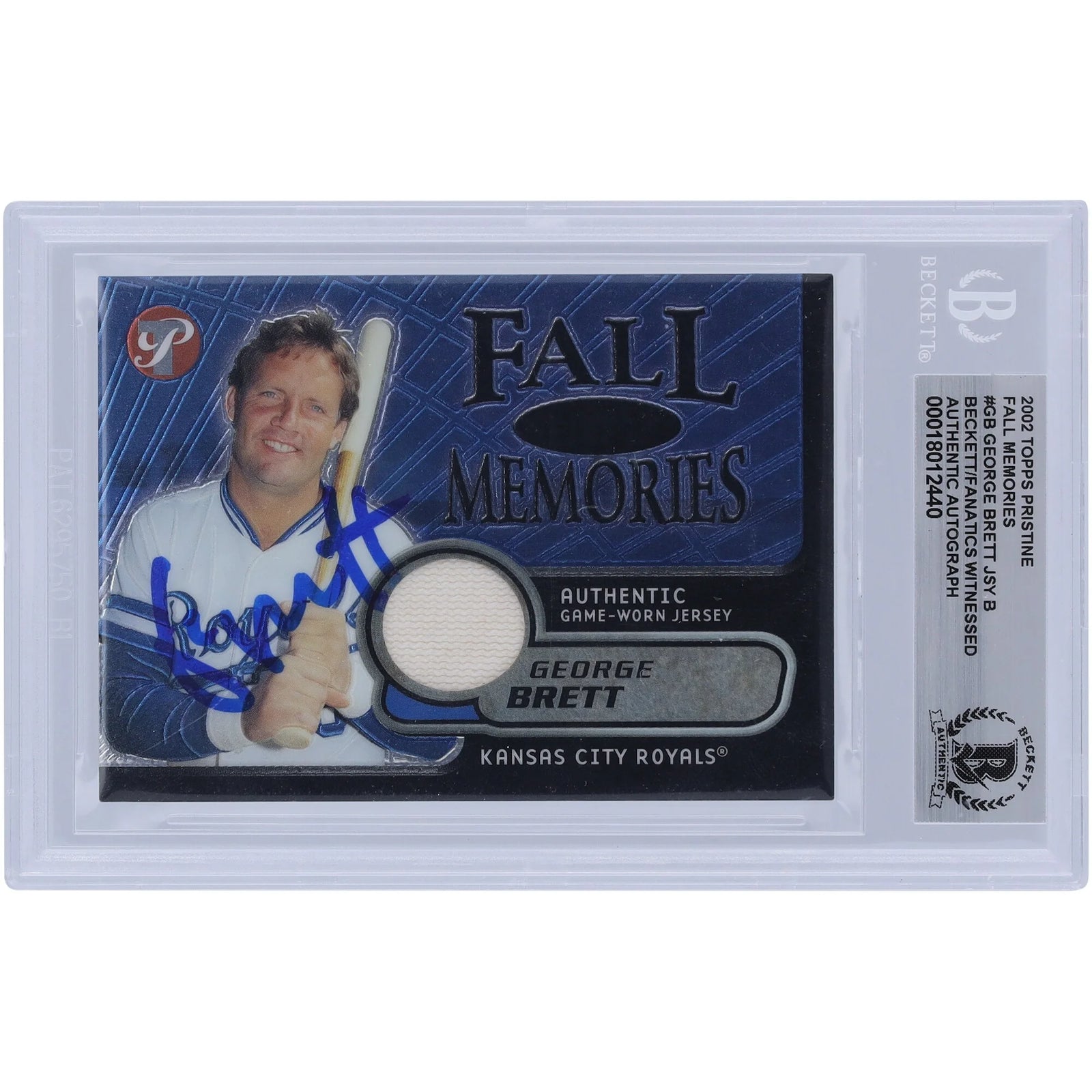 George Brett Kansas City Royals Autographed 2002 Topps Pristine Fall Memories Jersey Relic #FM-GB #/1000 Beckett Fanatics Witnessed Authenticated Card - F2