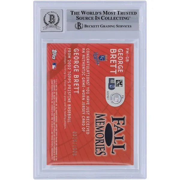 George Brett Signed 2002 Topps Pristine Fall Memories Jersey Relic | Grade 10