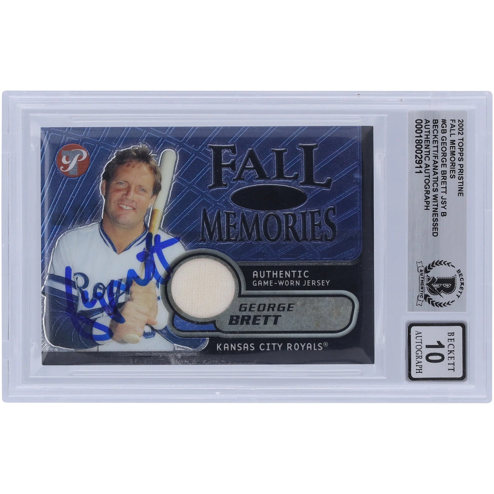George Brett Signed 2002 Topps Pristine Fall Memories Jersey Relic | Grade 10